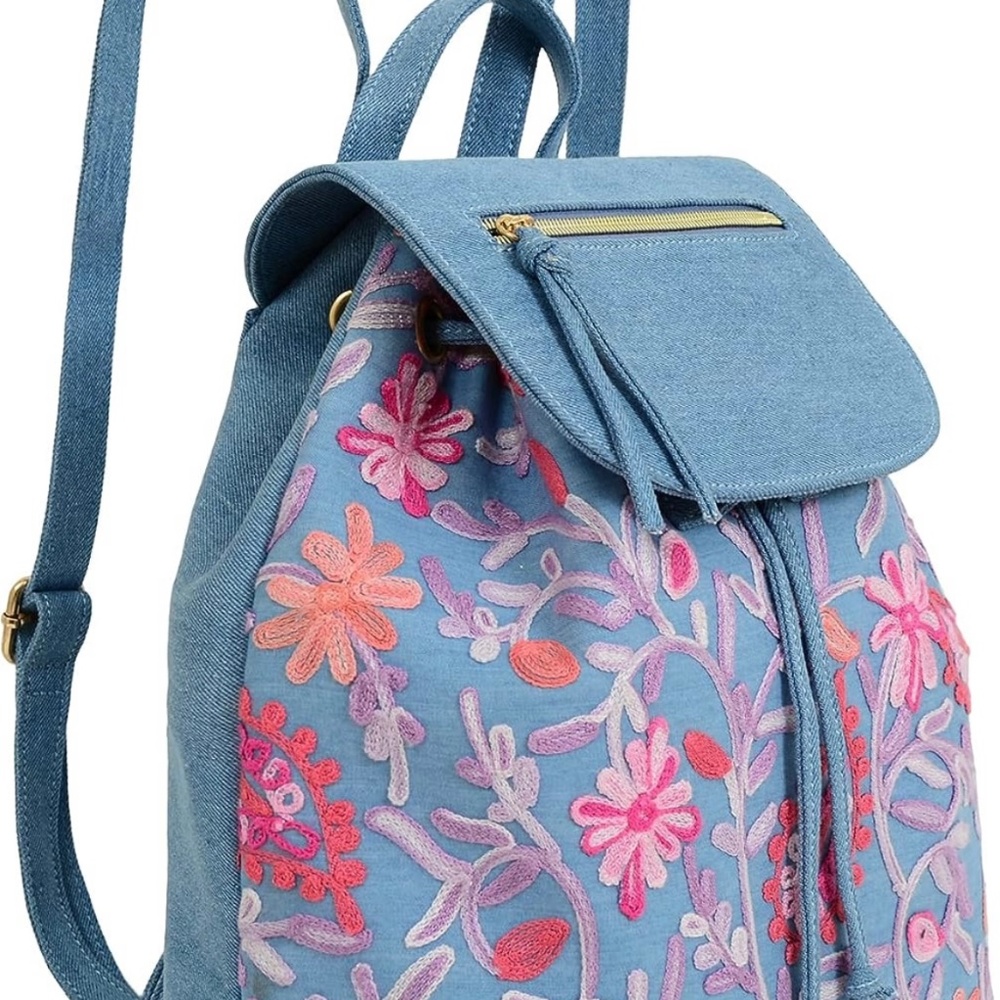 Mellow World Mella Floral Crochet Denim Backpack
